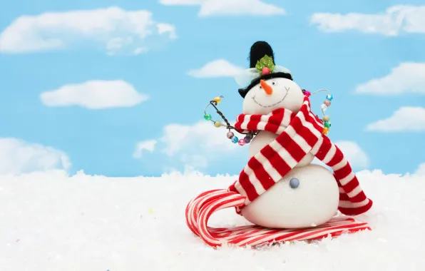 The sky, clouds, snow, scarf, Christmas, New year, snowman, new year