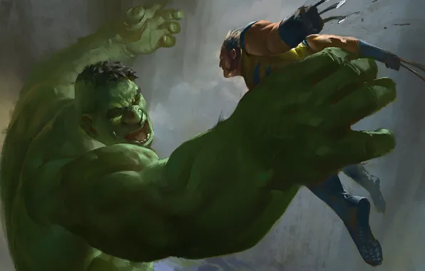 Hulk, Wolverine, X-Men, art, marvel comics