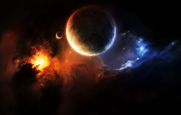 Space, nebula, the darkness, planet, satellite