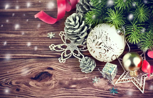Decoration, branches, balls, tree, New Year, Christmas, Christmas, wood