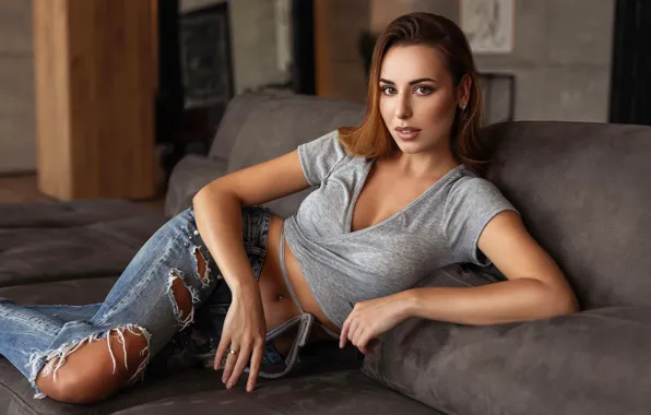 Look, sexy, pose, model, portrait, jeans, makeup, Mike