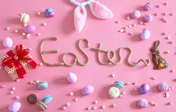 Holiday, box, gift, the inscription, eggs, spring, rope, rabbit