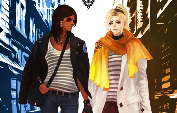 Girl, art, overwatch, Mercy, Angela Ziegler, pharah, Fareeha Amari