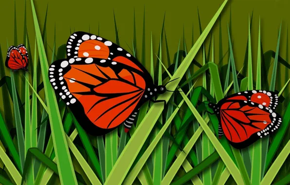 Grass, butterfly, figure, vector