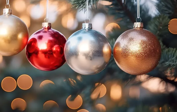 Picture decoration, background, balls, tree, colorful, New Year, Christmas, new year