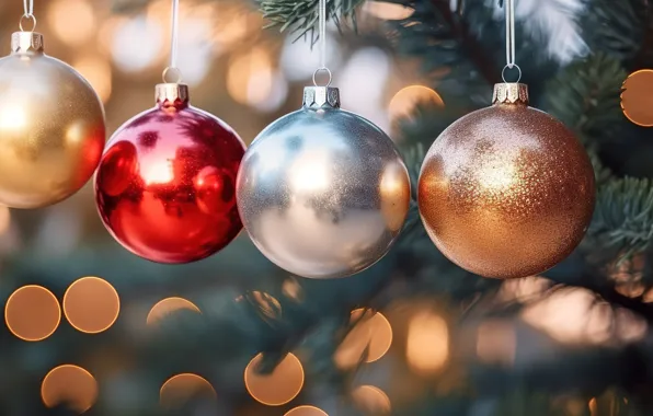 Decoration, background, balls, tree, colorful, New Year, Christmas, new year