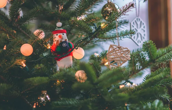 Picture figures, tree, balls, toy, garland, snowman, holiday, winter