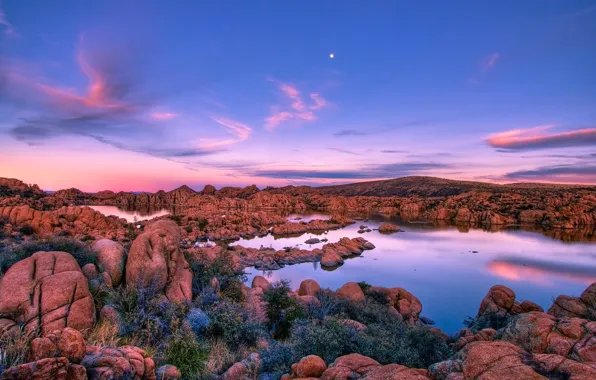 Picture lake, stones, the evening, 155