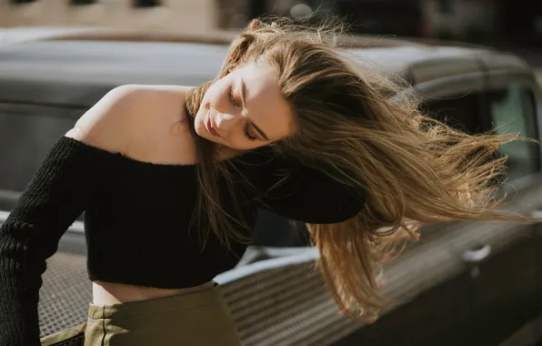 Girl, pose, hair, figure, jacket