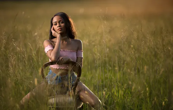 Picture grass, girl, pose, mood, meadow, chair