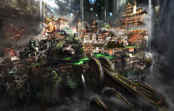 The city, rocks, building, Fates Tangled in Abeyance, Shot of the Imperial Kingdom Below