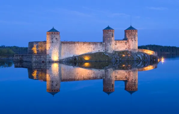 Picture the sky, light, trees, lake, reflection, river, castle, tower