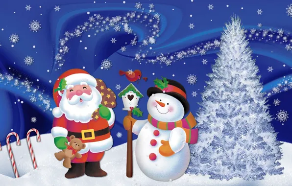 Snow, snowflakes, mood, holiday, new year, art, snowman, Santa Claus