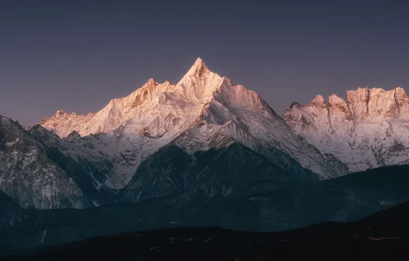 The sky, snow, mountains, night, nature, rocks, China, China