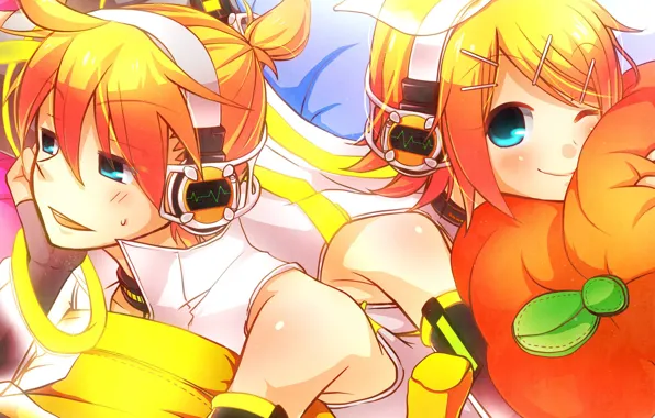 Children, anime, art, two, Vocaloid, Vocaloid, Kagamine Len, Kagamine Rin