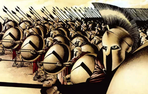 Picture figure, war, 300 Spartans, helmet, shields, spears, the Spartans, sparta