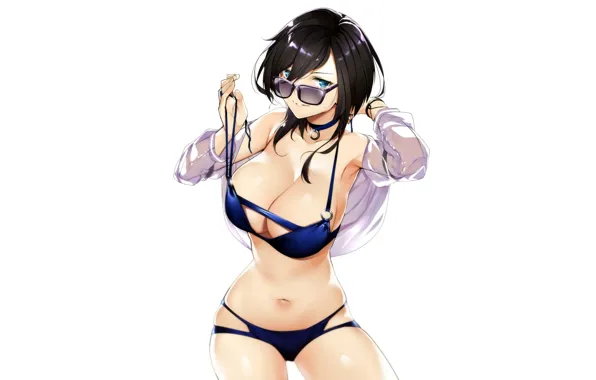 Girl, sexy, cleavage, blouse, boobs, anime, beautiful, short hair