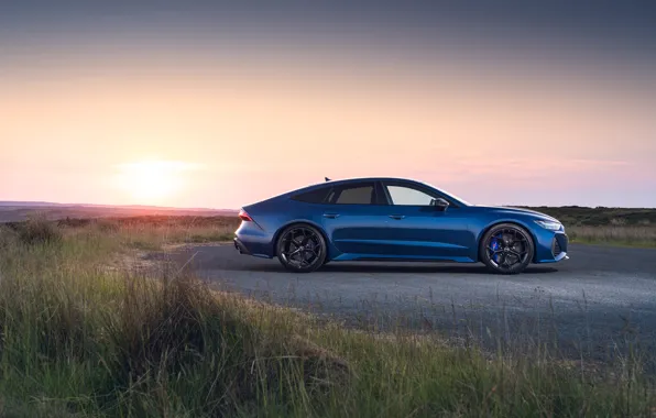 Picture Audi, blue, RS 7, side view, Audi RS7 Sportback Performance