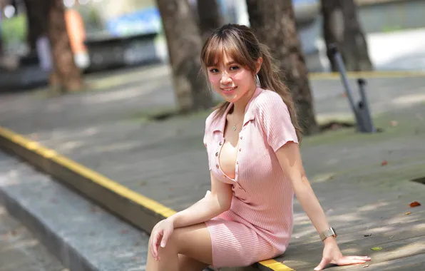 Girl, smile, dress, Asian