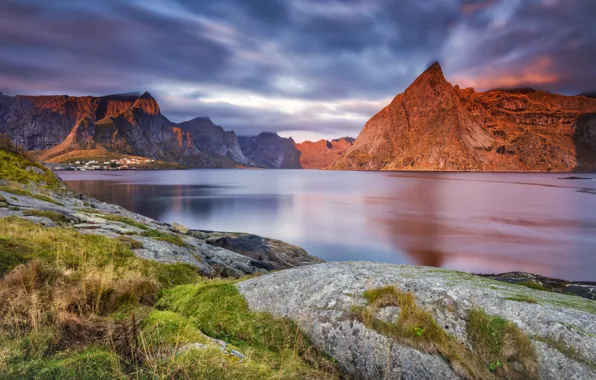 Sea, landscape, mountains, clouds, nature, stones, rocks, coast