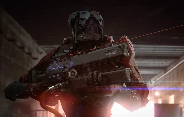 Picture light, warrior, armor, rifle, the laser beam