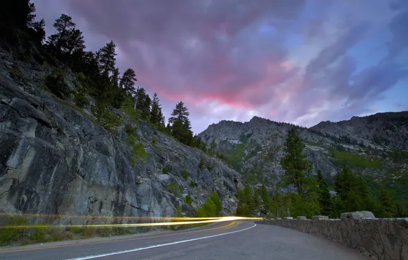 Road, landscape, sunset, trail