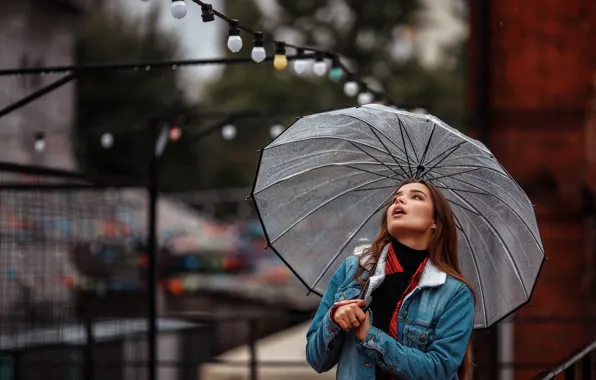 Picture look, model, hair, Girl, umbrella, shirt, denim jacket, Nikolay Rogozin