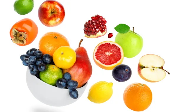 Picture lemon, apples, orange, grapes, fruit, grapefruit, garnet