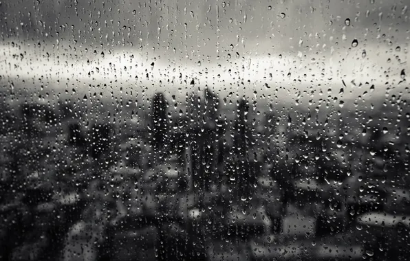 Picture glass, drops, macro, the city, rain, window