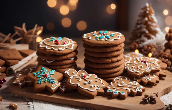 Table, cookies, Christmas, New year, figures