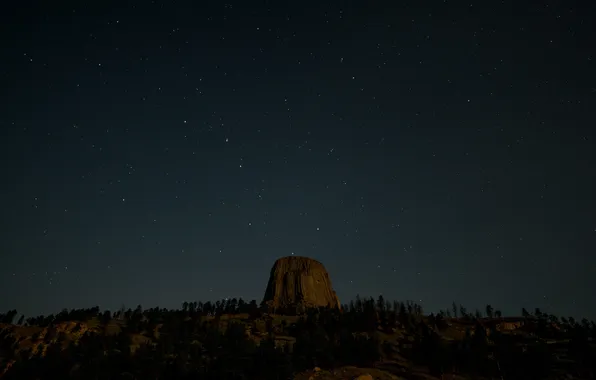The sky, stars, Wyoming, United States, Devil's Tower