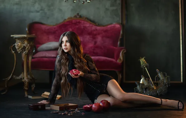 Look, girl, pose, photo, room, hair, brunette, legs