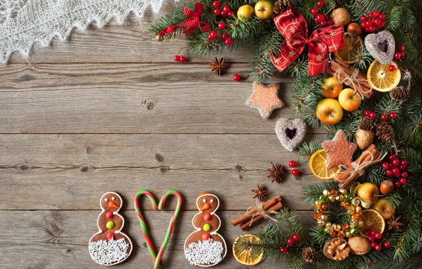 Decoration, berries, tree, New Year, cookies, Christmas, hearts, snowmen