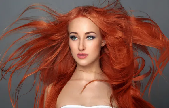 Girl, background, hair, portrait, makeup, hairstyle, red, beauty