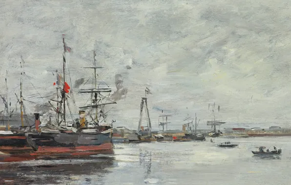 Ship, picture, Eugene Boudin, Eugene Boudin, Le Havre. Port, Morski landscape