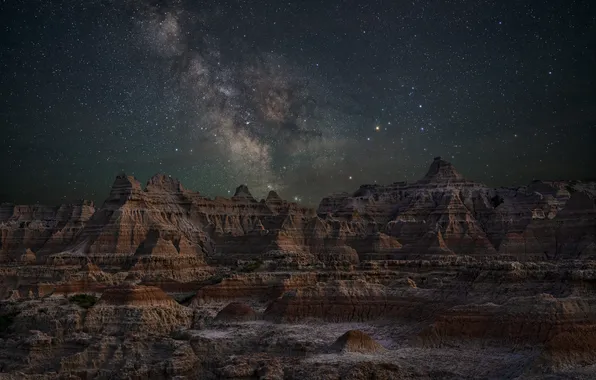 The sky, stars, mountains, night, stones, rocks, desert, the slopes