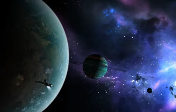 Space, nebula, planet, ship, ring, regulus36
