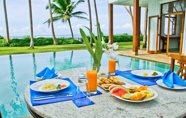 Breakfast, juice, scrambled eggs, table, Sri Lanka, Sri Lanka, Galle, Galle