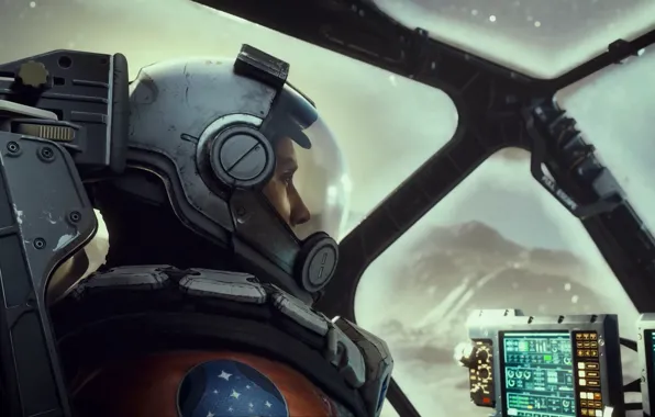 Look, chair, astronaut, devices, the suit, cabin, monitor, Starfield