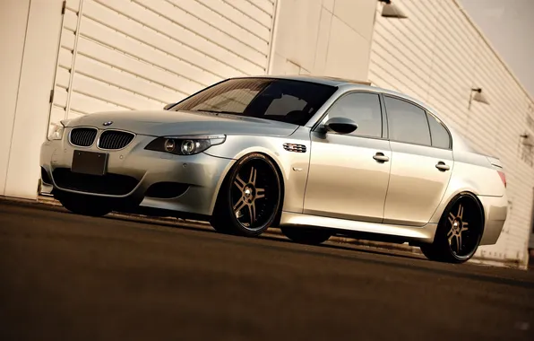 Picture the sky, black, the building, bmw, BMW, silver, wheels, sedan