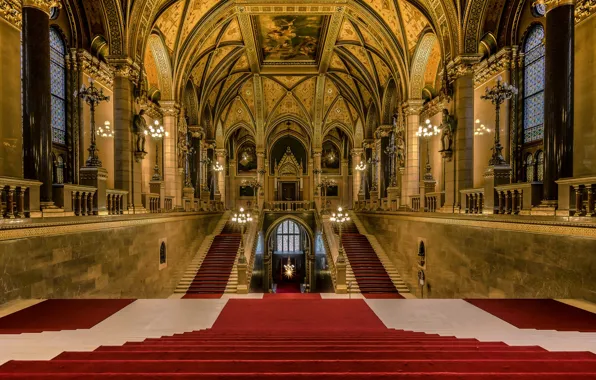 Picture Parliament, Hungary, Budapest, the main staircase