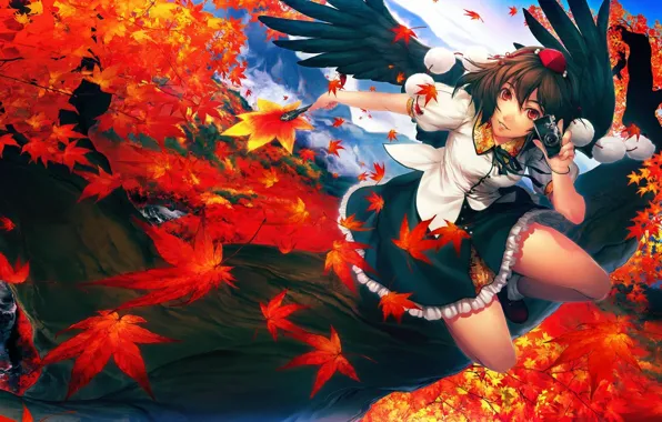 Leaves, girl, wings