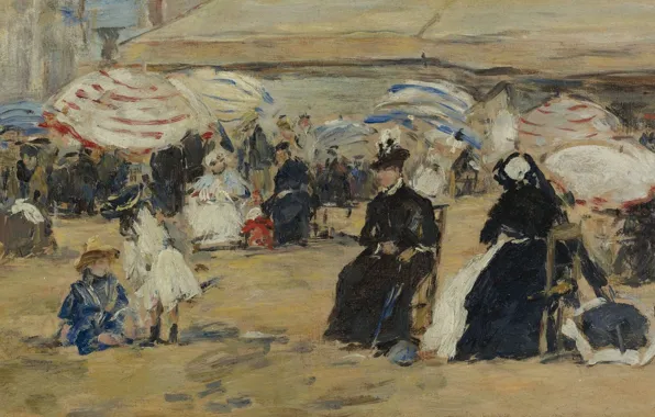 Beach, children, people, picture, genre, Eugene Boudin, Eugene Boudin, Trouville. Nanny