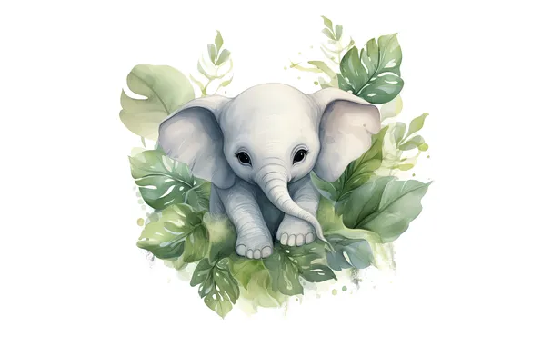 Elephant, white background, painting, elephant, AI art, neural network