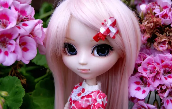 Flowers, toy, doll, barrette, pink hair