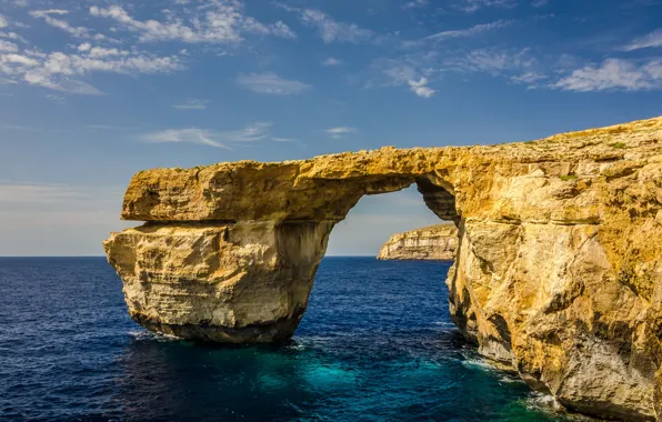 Sea, the sky, rock, island, arch, Malta, Gozo