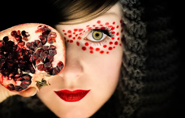 Makeup, girl, garnet, Pomegranate