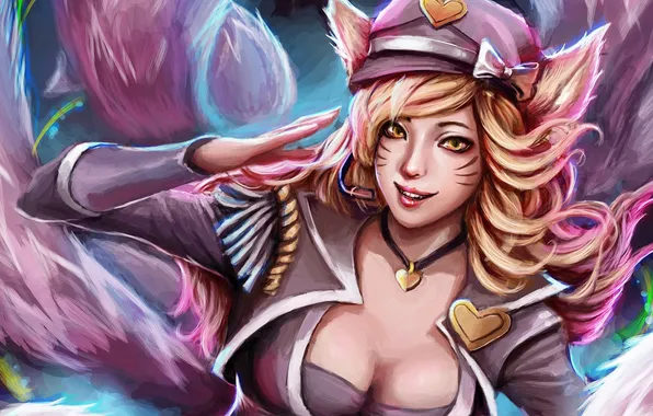 Chest, girl, League of Legends, fan art, ahri, Nine-Tailed Fox, pop star