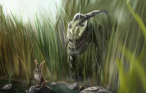 ART, RIVER, FIGURE, HARE, VEGETATION, DRAGON