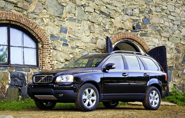 Picture black, volvo, xc90, stone house